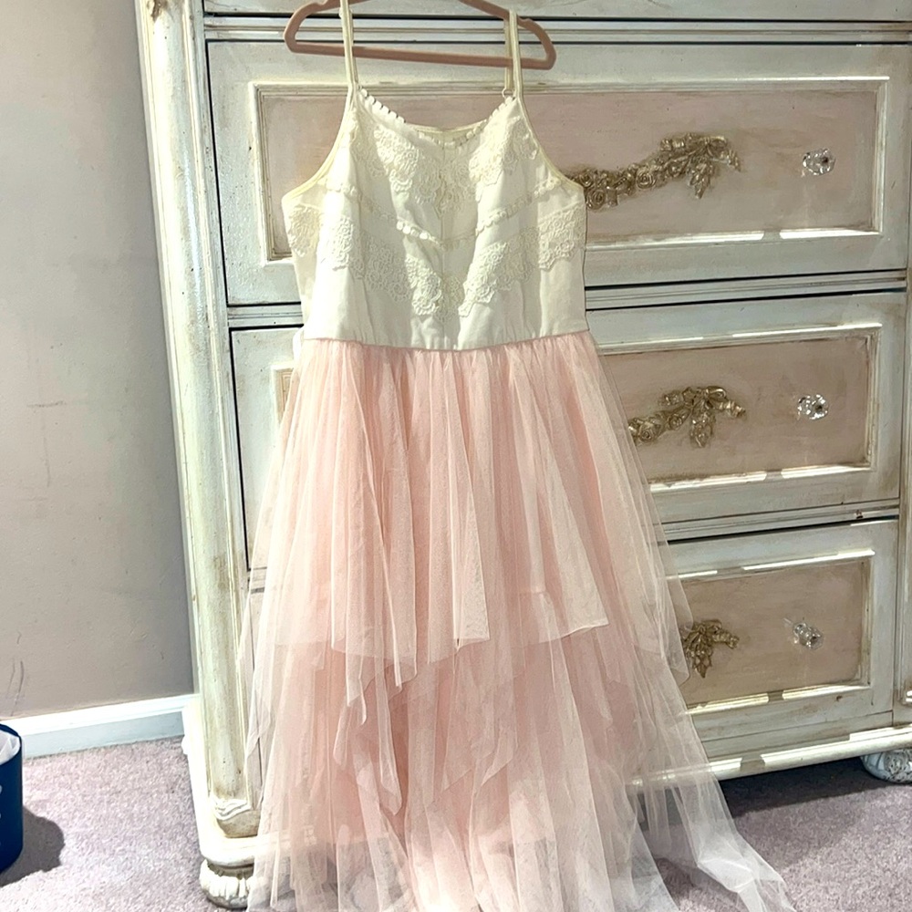 Zunie Girls pink tulle dress with crochet top. Size 12.